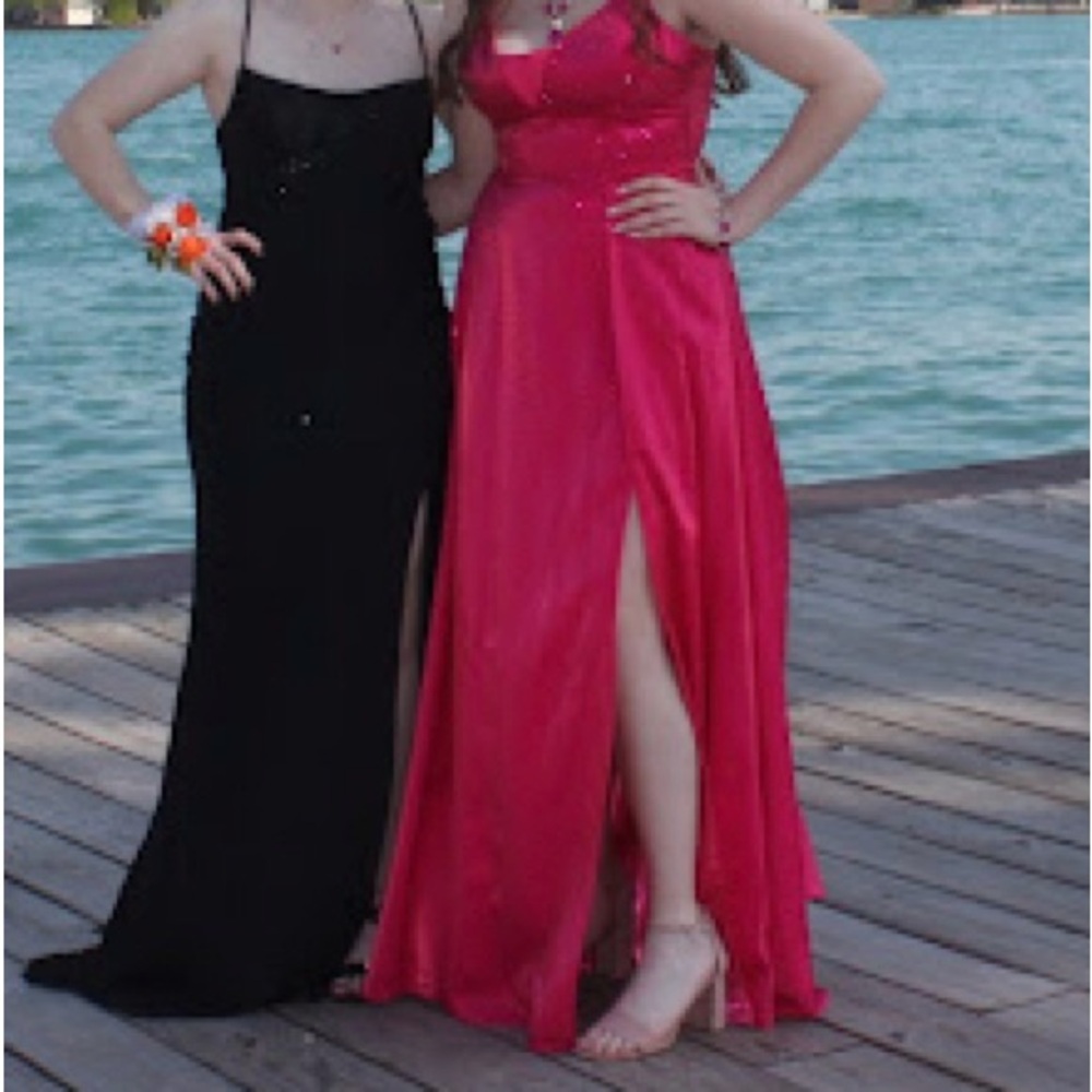 Hot Pink Rhinestone Ombré Prom Dress